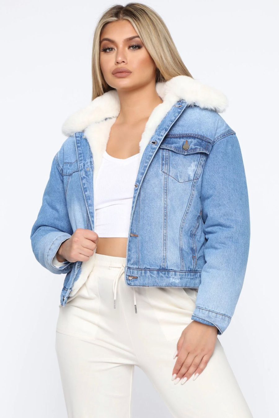 Denim shops jacket fluffy inside